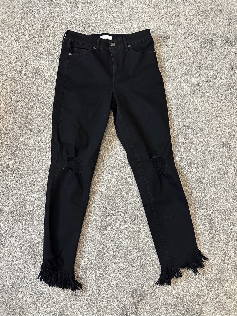 sofia by sofia vergara Black High-Rise Distressed Fringe Hem Jeans